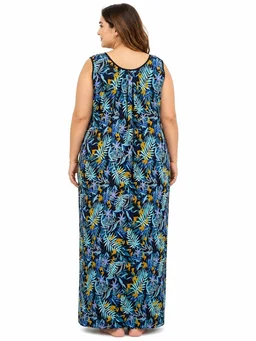 Manvicare Sleeveless Nighties for Women, Rayon, Tropical Leaf Print, Maxi - 6XL