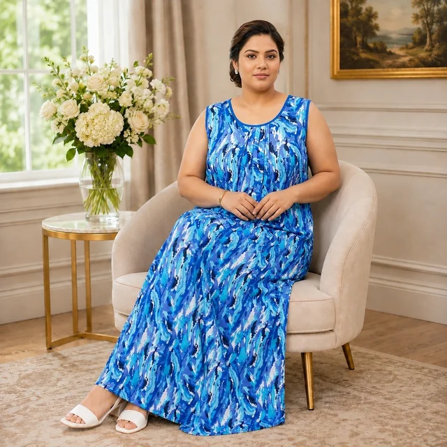 Manvicare Plus Size Rayon Fabric Sleeveless Nighties Maxi Nightdress Nightgown for Women and Girls - 1 Nighty - 8XL