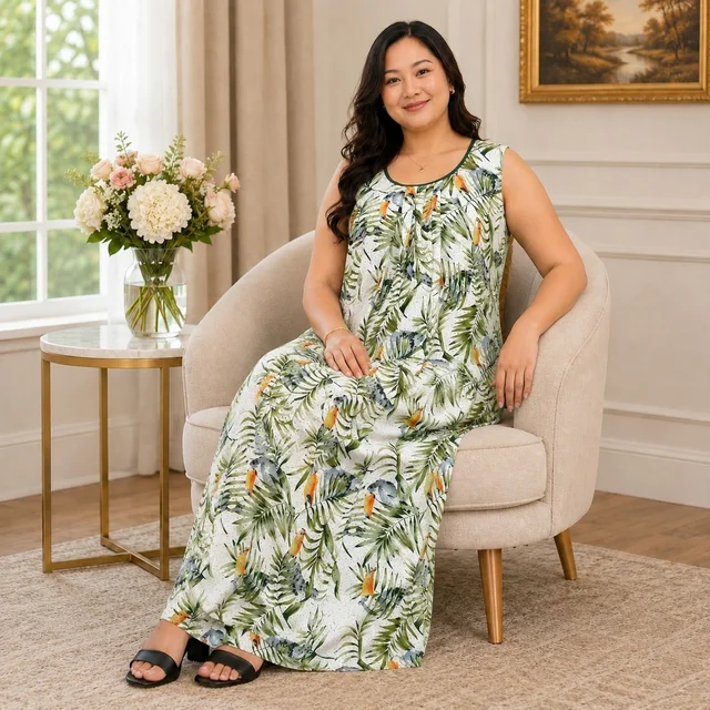 Manvicare Plus Size Rayon Fabric Sleeveless Nighties Maxi Nightdress Nightgown for Women and Girls - L