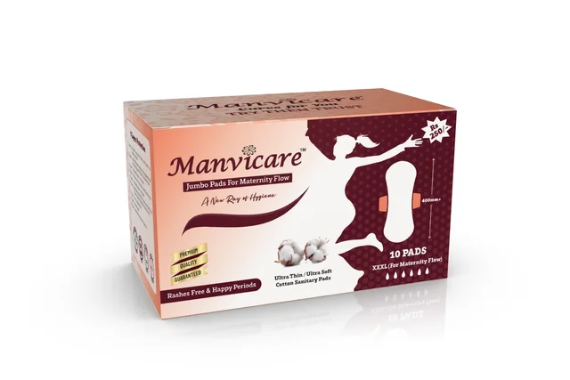 Manvicare XXXL (432mm) - -Cotton Maternity/Sanitary Pads for Women - 10 Sanitary Napkins - XXXL