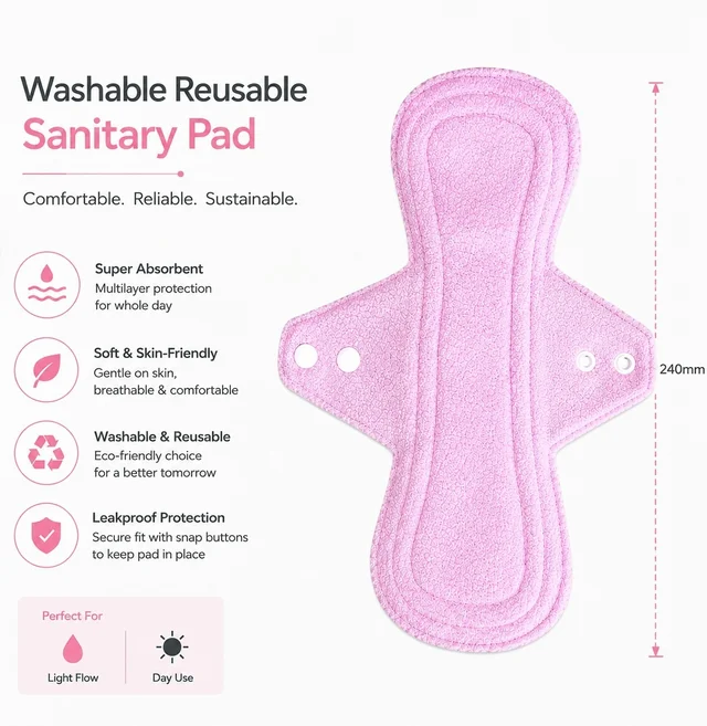 Manvicare Size L - 250mm ( Regular ) Reusable Washable Sanitary Pad - 250mm