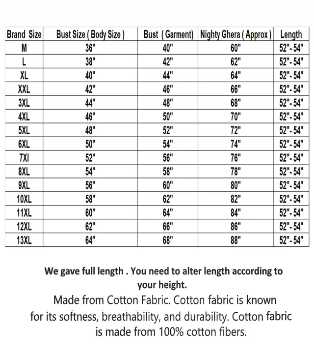 Manvicare Plus Size Cotton Nighties Maxi Nightdress Nightgown for Women and Girls - 1 Nighty - 10XL