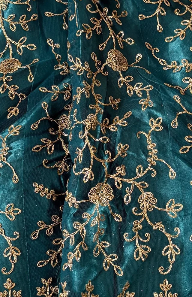 DESIGNER FLORAL WEDDING LEHENGA - Free Size, Peacock Blue-Green Shade