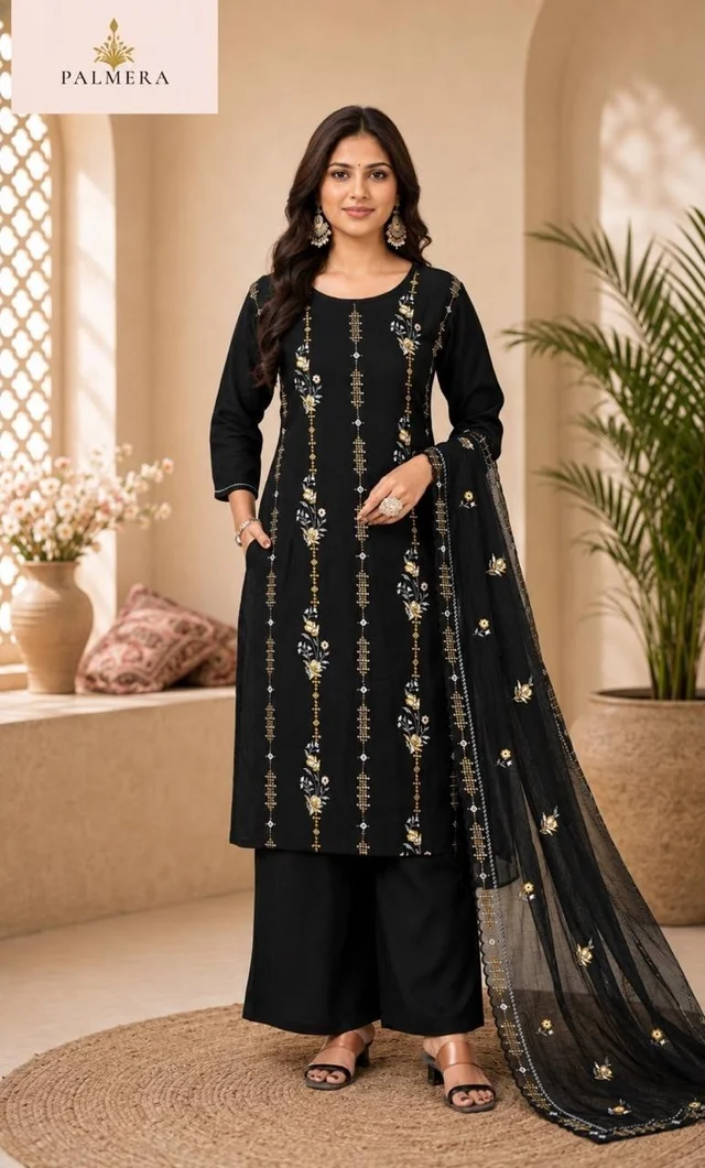 DESIGN BLACK PRINTED KURTA SET WITH DUPATTA