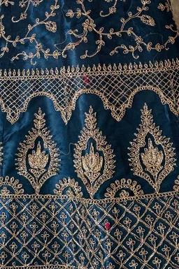 DESIGNER FLORAL WEDDING LEHENGA - Free Size, Deep Navy Blue