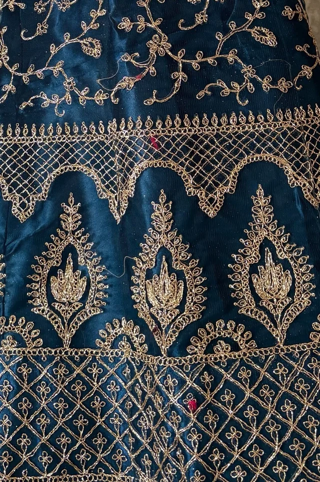 DESIGNER FLORAL WEDDING LEHENGA - Free Size, Deep Navy Blue