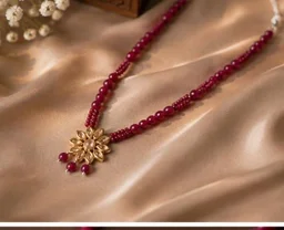 PREMIUM-SEMI PRECIOUS QUARTZ STONE BEADS HARAM - Adjustable, Ruby-Red