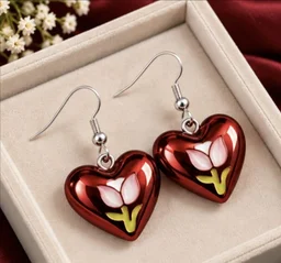HANDMADE HEART SHAPED EARRINGS - Red