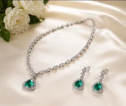 AMERICAN DIAMOND NECKLACE SET - Adjustable, Mint Blue