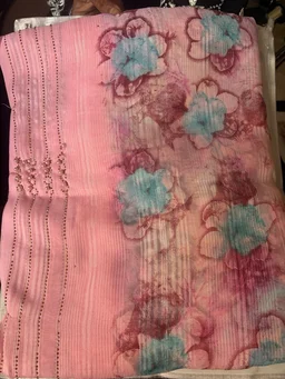 ELEGANT FLORAL DESIGNER SAREE - Peach Apricot, Baby Pink