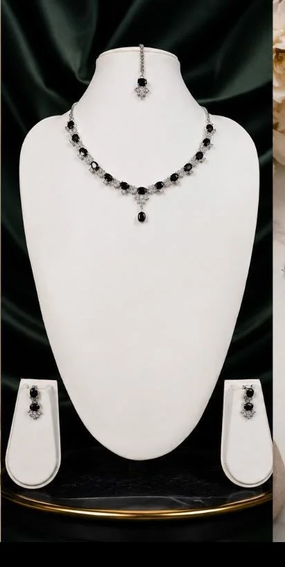 AMERICAN DIAMOND NECKLACE SET - Adjustable, Black
