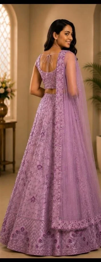 DESIGNER FLORAL LEHENGA - Free Size, Lavender Purple