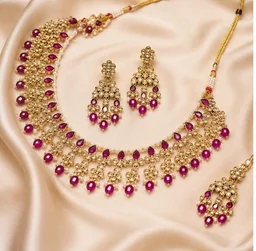 ELEGANT KUNDAN NECKLACE SET - Adjustable, Pink