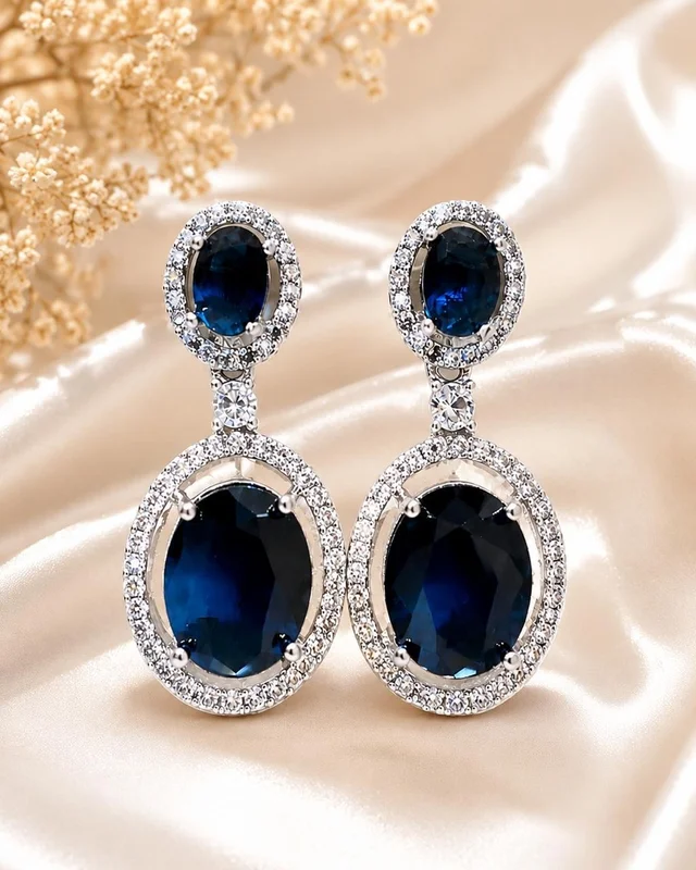 ELEGANT AMERICAN DIAMOND EARINGS - Purple, Mint Blue,Green