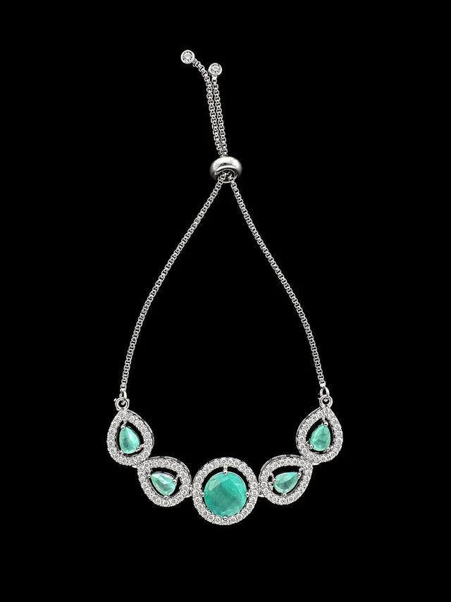 AMERICAN DIAMOND MINT STONE DESIGNER ADJUSTABLE CHAIN BRACELET