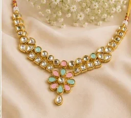 ELEGANT KUNDAN NECKLACE SET - Adjustable, Teal Blue