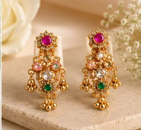 ELEGANT RAJWADI FLORAL NECKLACE SET - Adjustable, Gold Plated
