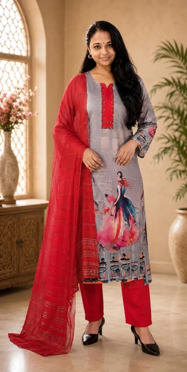 PRINTED FLORAL KURTI SET WITH DUPATTA