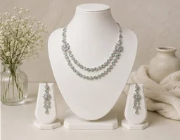 MINT GREEN FLORAL LAYERED NECKLACE SET - Adjustable, Mint Green