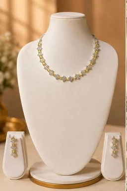AMERICAN DIAMOND NECKLACE SET - Adjustable, Blue, Lemon Yellow, Green
