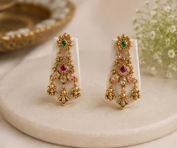 ELEGANT FLORAL RAJWADI NECKLACE SET - Adjustable, Gold Plated