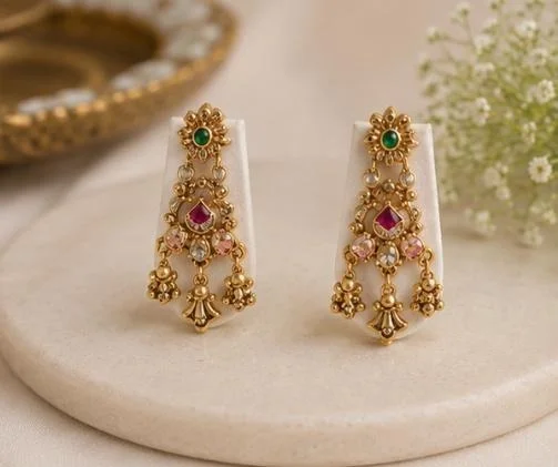 ELEGANT FLORAL RAJWADI NECKLACE SET - Adjustable, Gold Plated