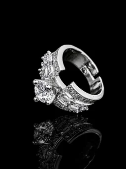 LUXURY AMERICAN DIAMOND FINGER RING - Adjustable, White