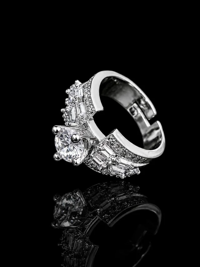 LUXURY AMERICAN DIAMOND FINGER RING - Adjustable, White