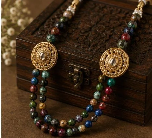 PREMIUM-SEMI PRECIOUS QUARTZ STONE BEADS HARAM - Adjustable, Multicolour
