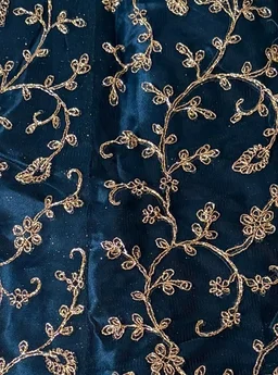 DESIGNER FLORAL WEDDING LEHENGA - Free Size, Deep Navy Blue