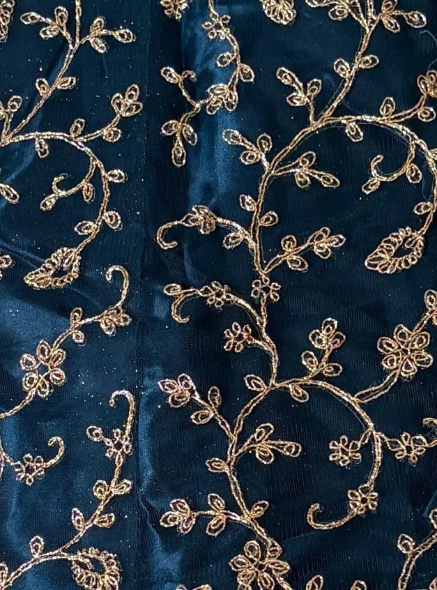 DESIGNER FLORAL WEDDING LEHENGA - Free Size, Deep Navy Blue