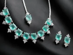 AMERICAN DIAMOND NECKLACE SET - Adjustable, Sea Blue