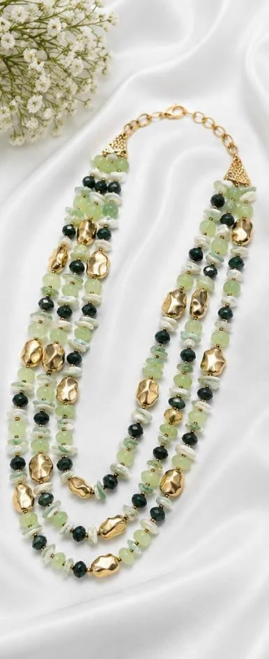 PREMIUM-SEMI PRECIOUS QUARTZ STONE BEADS HARAM - Adjustable, Light Green