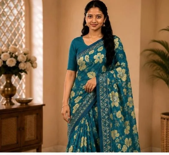 SOFT FLORAL SAREE - Blue
