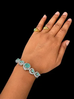 AMERICAN DIAMOND MINT STONE DESIGNER ADJUSTABLE CHAIN BRACELET - Adjustable, Dark Mint