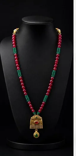 PREMIUM-SEMI PRECIOUS QUARTZ STONE BEADS HARAM - Adjustable, Red-Green