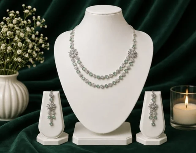 MINT GREEN FLORAL LAYERED NECKLACE SET - Adjustable, Mint Green