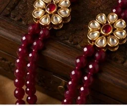 PREMIUM-SEMI PRECIOUS QUARTZ STONE BEADS HARAM - Adjustable, Ruby-Red