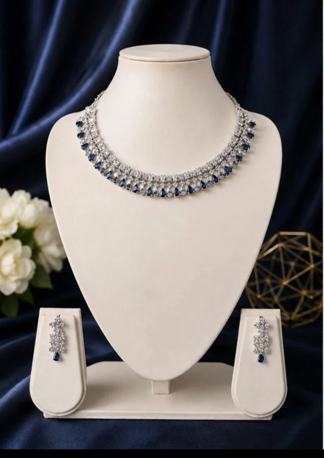AMERICAN DIAMOND NECKLACE SET - Adjustable, Blue