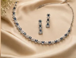 AMERICAN DIAMOND NECKLACE SET - Adjustable, Blue, Lemon Yellow, Green