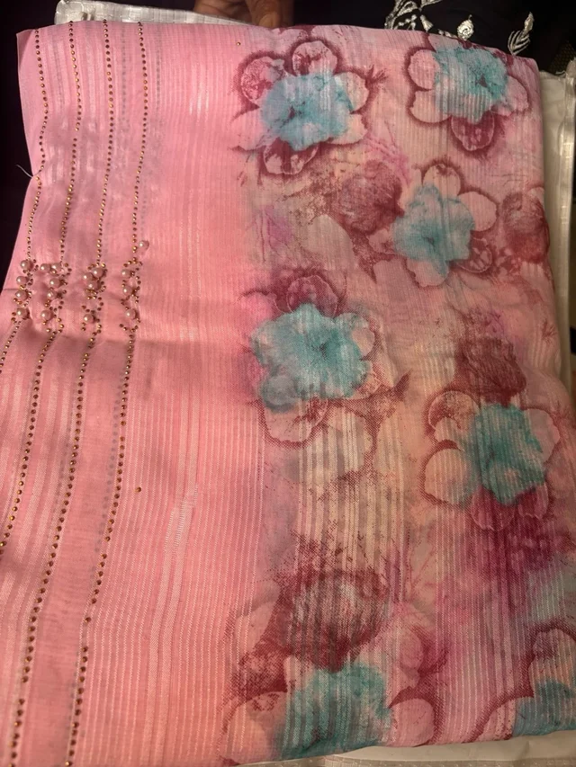 ELEGANT FLORAL DESIGNER SAREE - Peach Apricot, Baby Pink