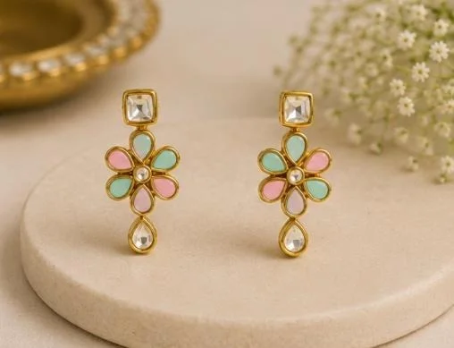 ELEGANT KUNDAN NECKLACE SET - Adjustable, Teal Blue