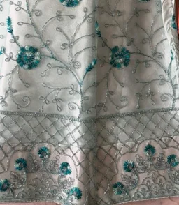 DESIGNER FLORAL LEHENGA - Free Size, Aqua Blue