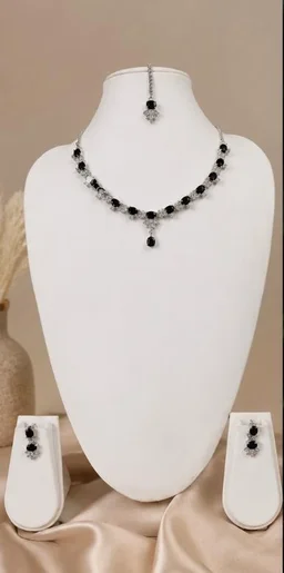 AMERICAN DIAMOND NECKLACE SET - Adjustable, Black