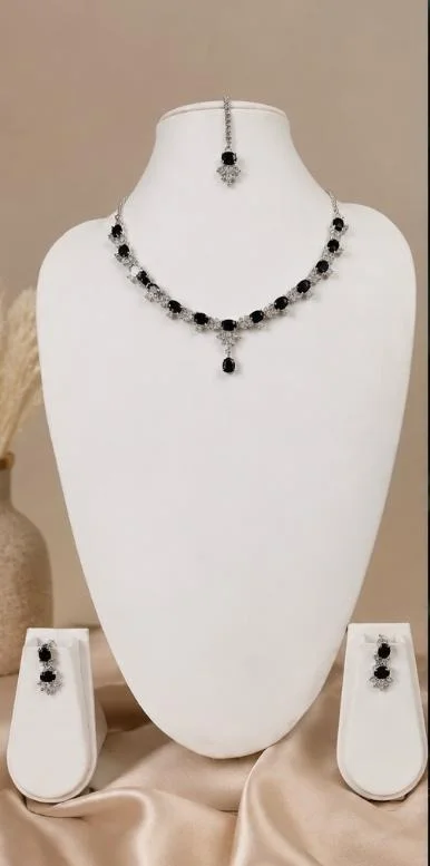 AMERICAN DIAMOND NECKLACE SET - Adjustable, Black