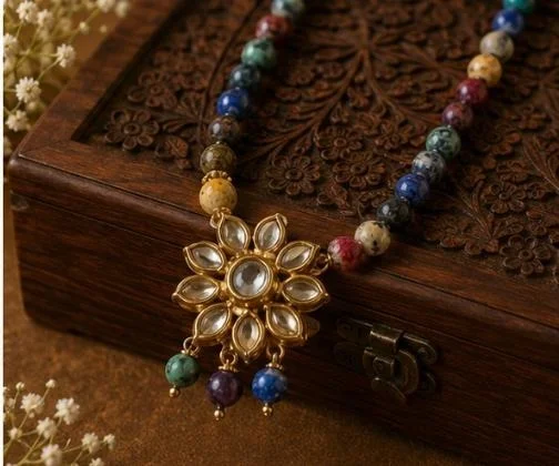 PREMIUM-SEMI PRECIOUS QUARTZ STONE BEADS HARAM - Adjustable, Multicolour