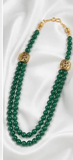 PREMIUM-SEMI PRECIOUS QUARTZ STONE BEADS HARAM - Adjustable, Emerald-Green