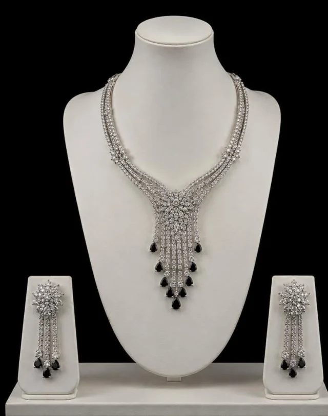 AMERICAN DIAMOND NECKLACE SET - Adjustable, Black