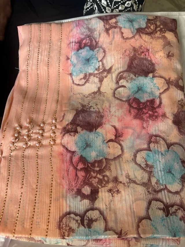 ELEGANT FLORAL DESIGNER SAREE - Peach Apricot, Baby Pink