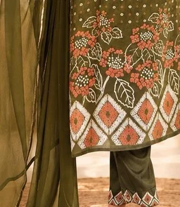 OLIVE GREEN PRINTED KURTA SET WITH DUPATTA - M,XL, Green